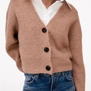 Zara Old Rose Button-Up Fuzzy Cardigan
